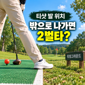 파크골프 티샷 시 발이 티잉그라운드 경계선 밖으로 나간 장면