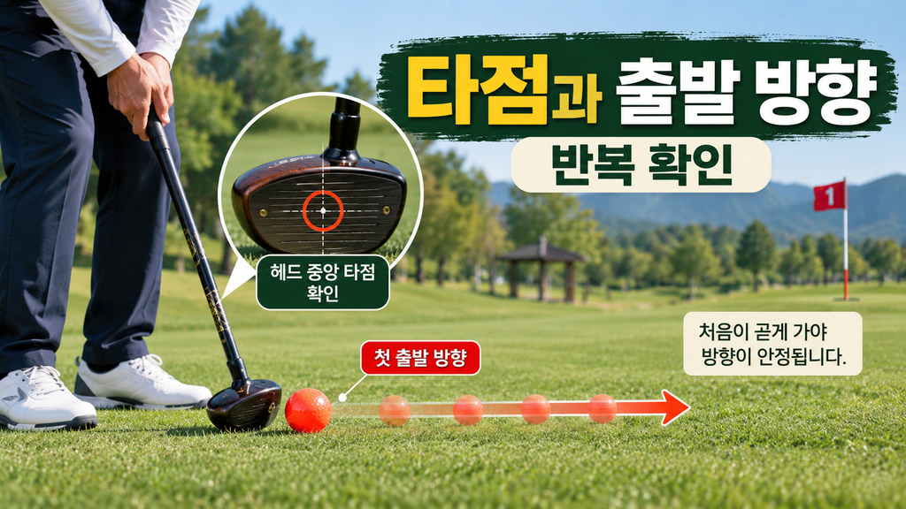 파크골프채 타점과 방향 점검 장면