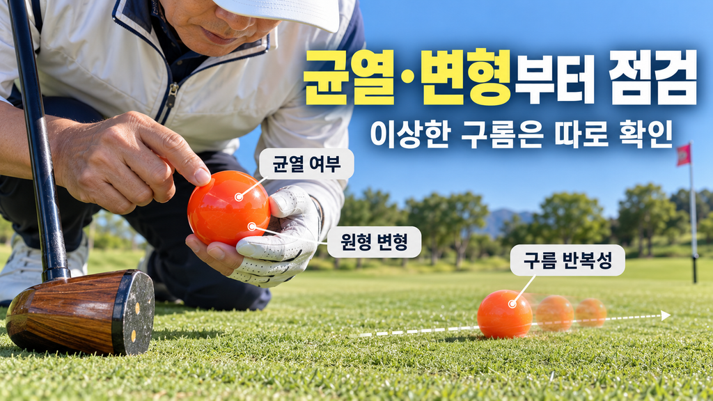 파크골프공 균열과 구름 상태를 점검하는 장면
