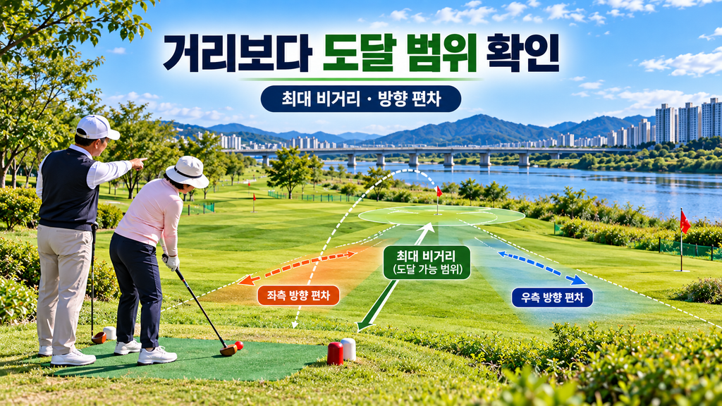 앞 팀과의 거리보다 최대 비거리와 좌우 타구 범위를 확인하는 장면